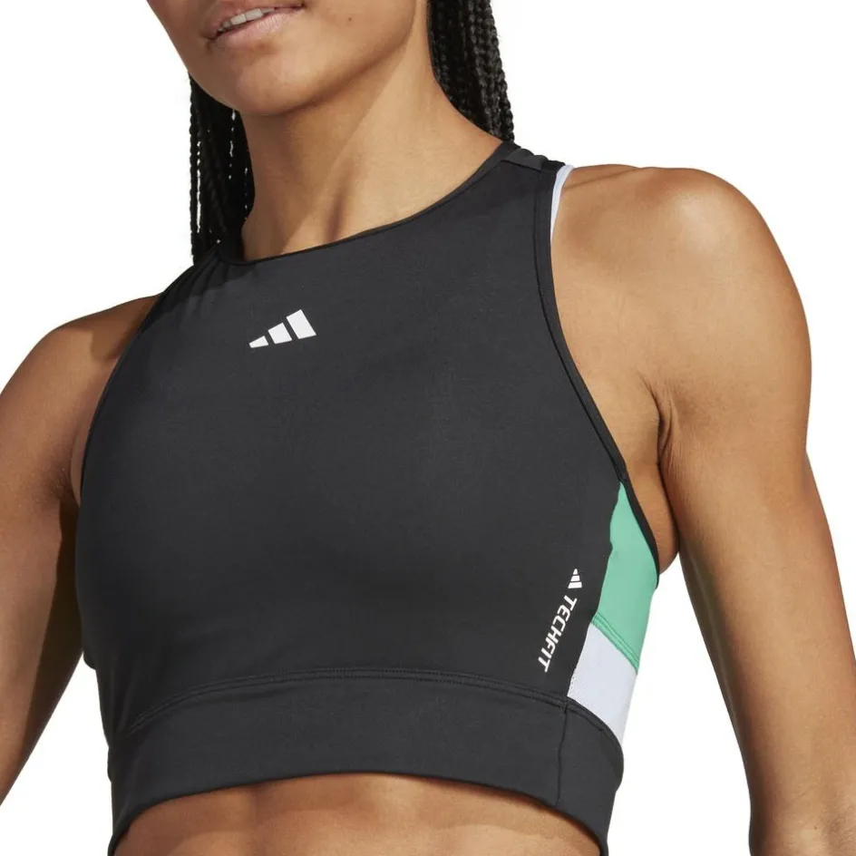 adidas Sportshirt*Techfit Colorblock Cropped Training tanktop dames  black semi court green