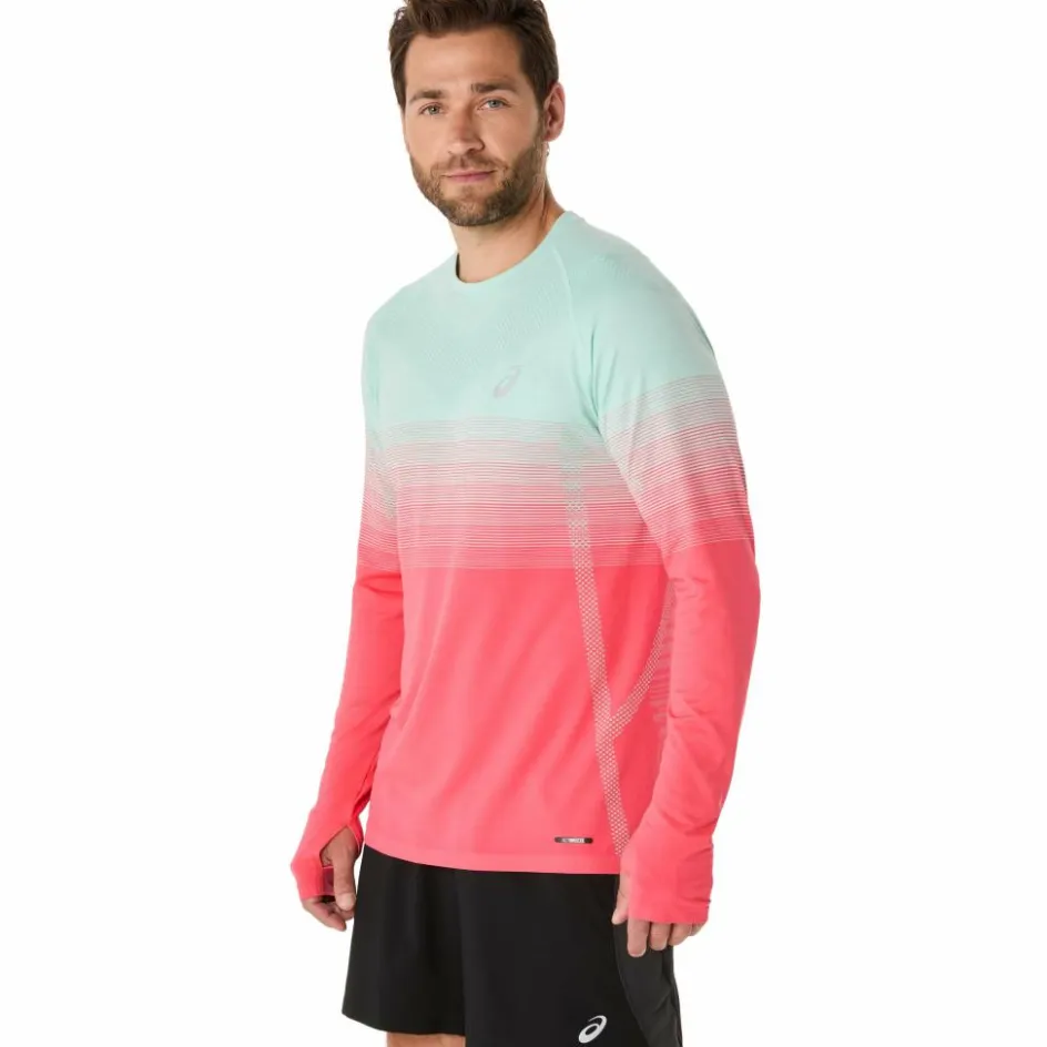 Asics Hardloopkleding*Seamless LS hardloopshirt heren coral reef oasis green