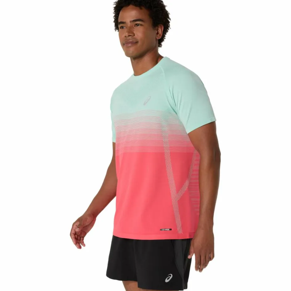 Asics Hardloopkleding*Seamless SS hardloopshirt heren coral reef oasis green