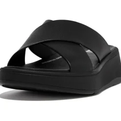 Fitflop Slippers*F-Mode Leather Flatform Cross slippers dames all  black