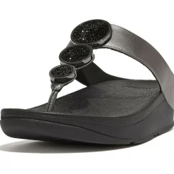 Fitflop Slippers*Halo Bead-Circle Metallic Toe-Post slippers dames  pewter black