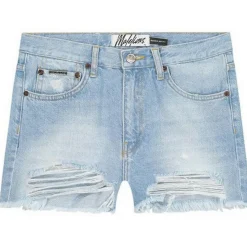 Malelions Broeken*Damaged Denim short dames light blue